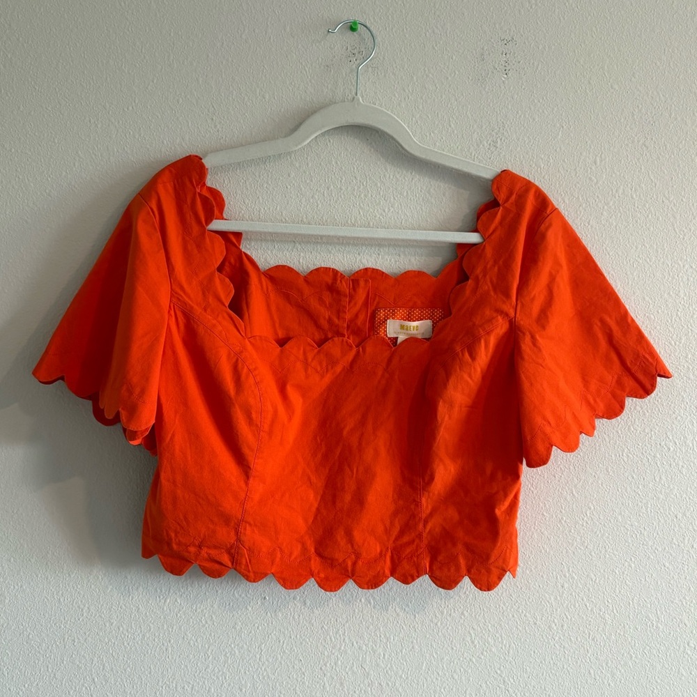 NWT Maeve Anthropologie Square-Neck Scallop Blouse Women’s Medium Orange Cropped - Picture 4 of 9